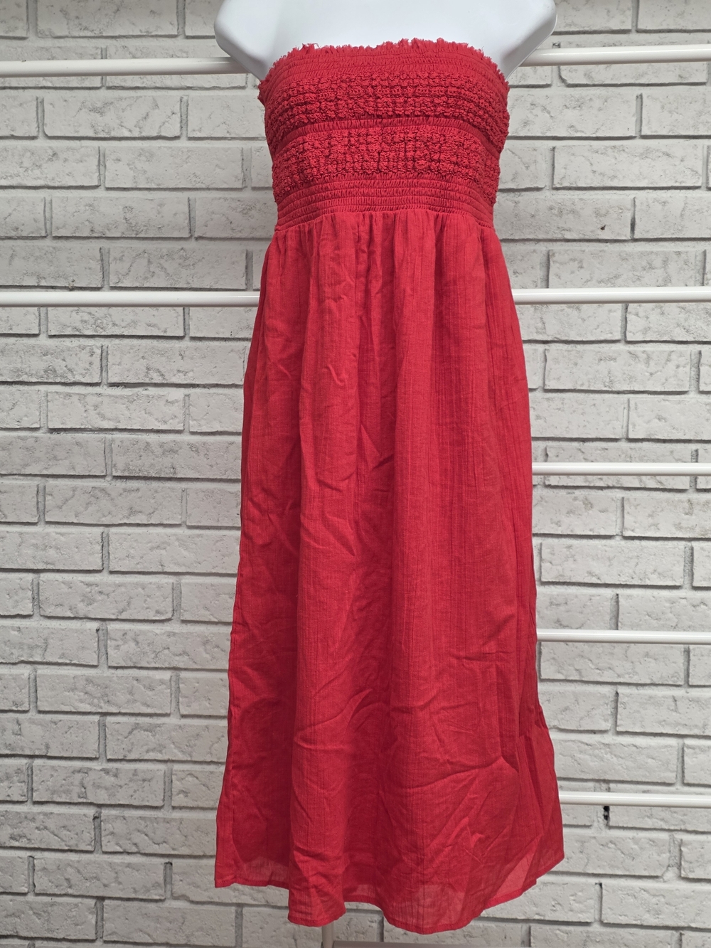 Aéropostale Women's Strapless Smocked Maxi Dress Red Size Medium | Boho Summer